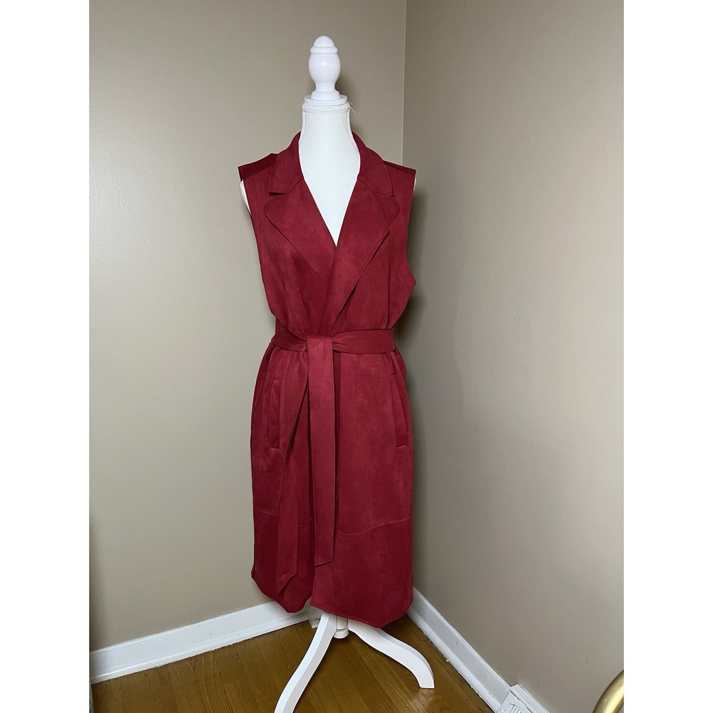 HYFVE Faux Suede Open Front Belted Dress Red Size Large Boss Lady Cocktail Party